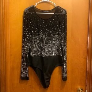 Mesh rhinestone body suit